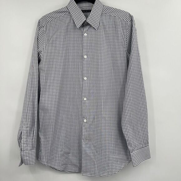 Theory Men's Long Sleeve Checkered Button-Up Black White Shirt Size15R - Picture 1 of 7